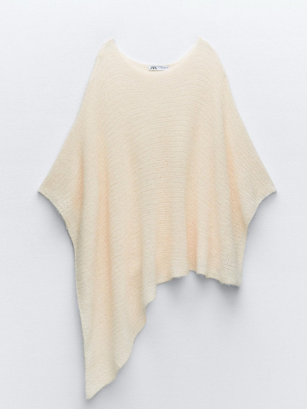 Zara Soft Cream Asymmetric Knit Poncho
